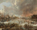 Winterlandschaft mit Sportlern auf einem zugefrorenen Fluss - Aert van der Neer — Ansicht des Kunstwerks