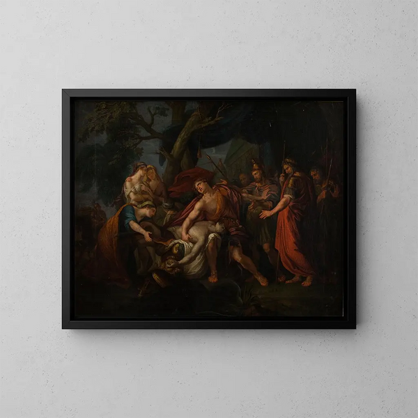 Achille weint um den Tod von Patroklos - Nach Hamilton Gavin — gerahmtes Bild an der Wand