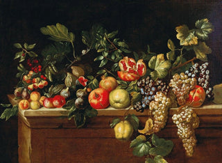 Agostino Verrocchio - Apples grapes figs and pomegranates and other fruit on a ledge.webp