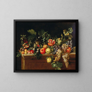 Agostino Verrocchio - Apples grapes figs and pomegranates and other fruit on a ledge.webp