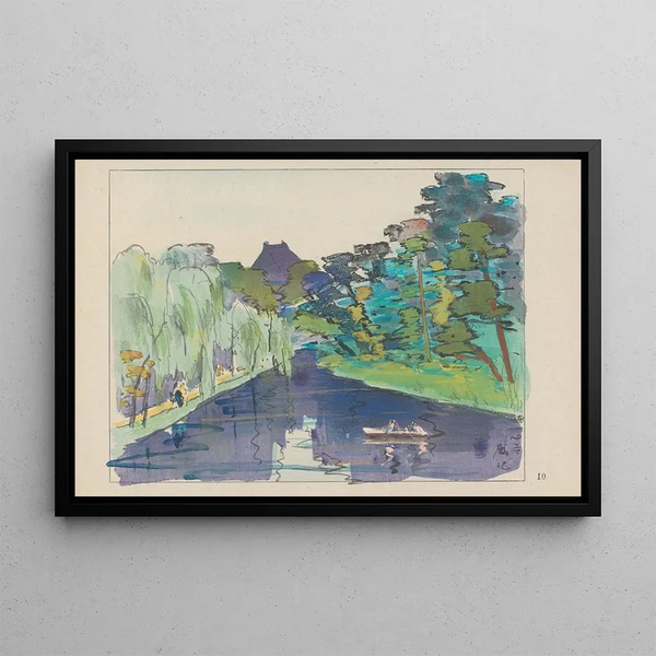 Tempel Isshinji der Teehäuser mit acht Fenstern - Akamatsu Rinsaku — gerahmtes Bild an der Wand
