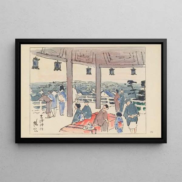 Heiligtum von Kozu, gewidmet dem Kaiser Nintoku - Akamatsu Rinsaku — gerahmtes Bild an der Wand