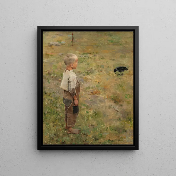 Junge mit einem Raben - Akseli Gallen-Kallela — gerahmtes Bild an der Wand