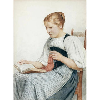 Albert Anker - Knitting Girl Reading.webp