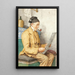 Bauern-Gemälde, das im Sitzen neben dem Kachelofen liest - Albert Anker — gerahmtes Bild an der Wand