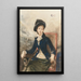 Frau sitzt in einem Sessel mit ihrem Hund - Albert Besnard — gerahmtes Bild an der Wand