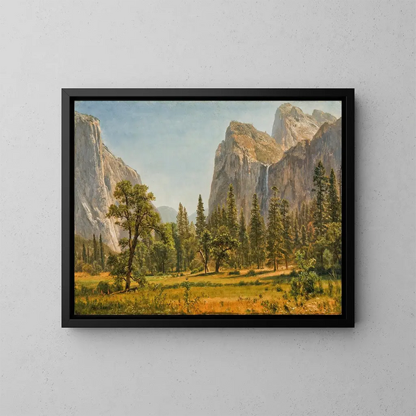 Chutes de Bridalveil, vallée de Yosemite, Californie - Albert Bierstadt — gerahmtes Bild an der Wand
