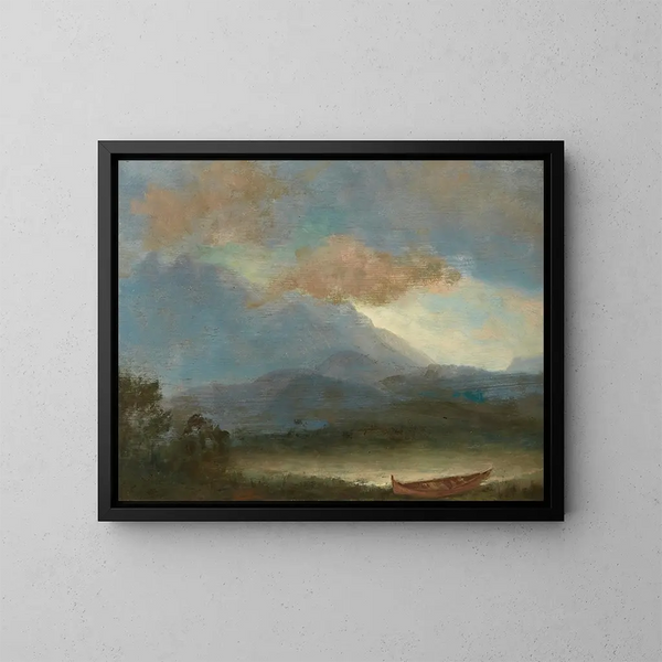 Canoë indien am Seeufer - Albert Bierstadt — gerahmtes Bild an der Wand
