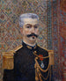 Porträt des Monsieur Pool von Albert Dubois-Pillet — Offizier mit Schnurrbart, Uniform, Orden und gemustertem Hintergrund