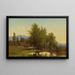 Landschaft mit Teich, Scheune und Figuren - Albert Fitch Bellows — gerahmtes Bild an der Wand