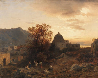 Albert Flamm - Abendstimmung an der italienischen Kste mit tanzenden Figuren.webp