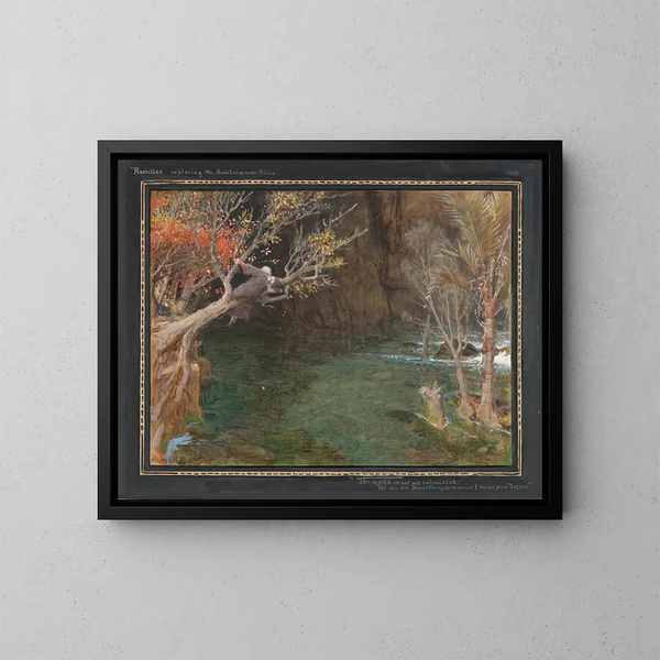 Rasselas erkundet den unterirdischen Fluss - Albert Goodwin — gerahmtes Bild an der Wand