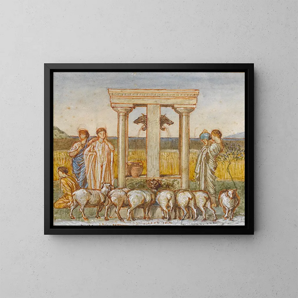 Studie für eine pastorale Szene von Hirten und jungen Mädchen in der Nähe eines Brunnens um 1886 - Albert Joseph Moore — gerahmtes Bild an der Wand