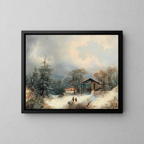 Winterlandschaft mit dekorativen Figuren - Albert Lang — gerahmtes Bild an der Wand