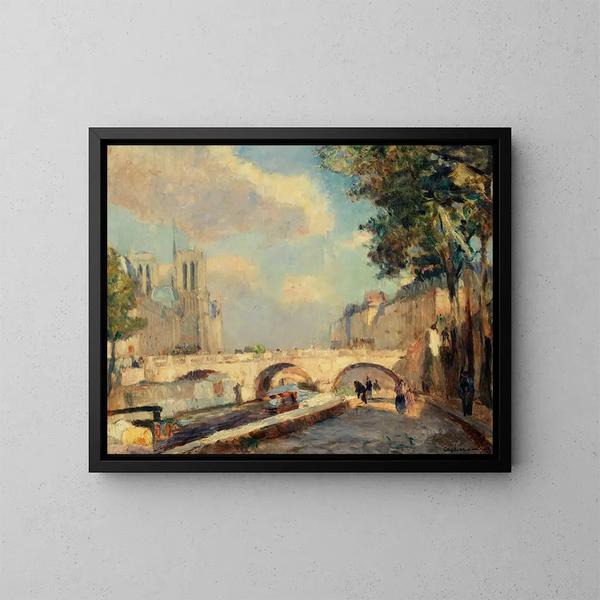 Der Pont Saint-Michel und Notre-Dame vom Quai des Grands-Augustins gesehen - Albert Lebourg — gerahmtes Bild an der Wand