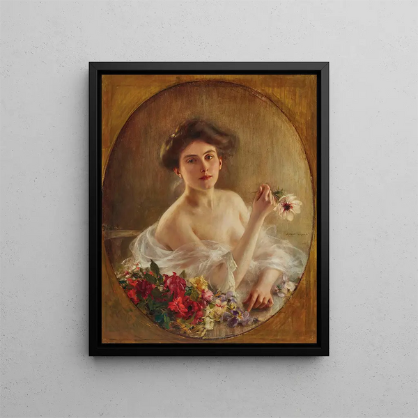 Portrait einer jungen Frau mit Blumen - Albert Lynch — gerahmtes Bild an der Wand