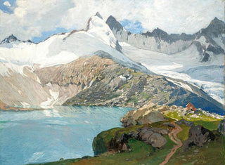 Albert Stagura - A Mountain Lake with a Hut.webp