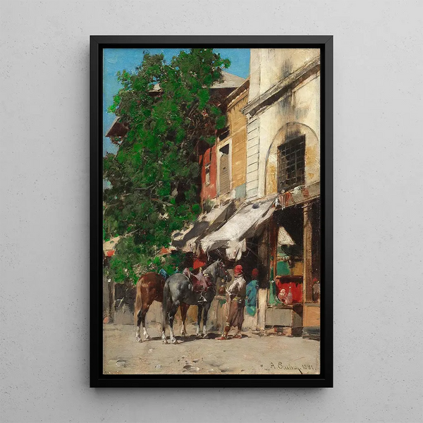 Am Markt von Istanbul - Alberto Pasini — gerahmtes Bild an der Wand