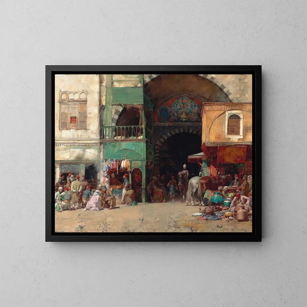 Markt am Eingang eines Basars in Konstantinopel - Alberto Pasini — gerahmtes Bild an der Wand