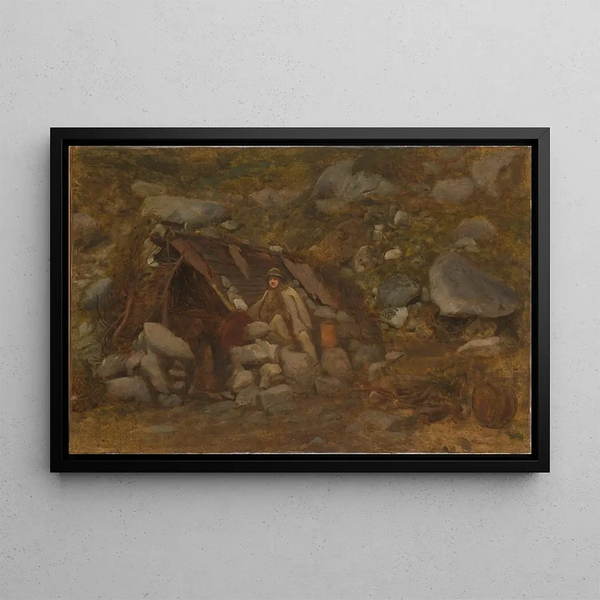 Berglandschaft vor einer Hütte - Aleksander Kotsis — gerahmtes Bild an der Wand