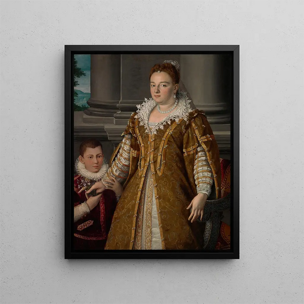 Portrait der Großherzogin Bianca Capello de Médicis mit ihrem Sohn - Alessandro Allori — gerahmtes Bild an der Wand