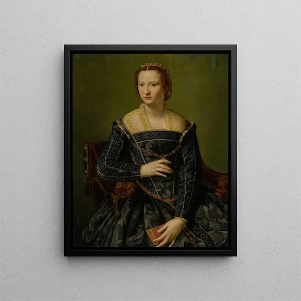 Portrait einer Dame in Schwarz - Alessandro Allori — gerahmtes Bild an der Wand