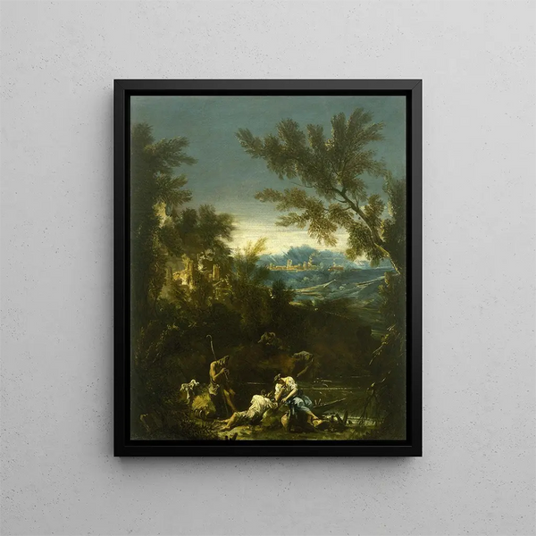 Landschaft mit Figuren - Alessandro Magnasco — gerahmtes Bild an der Wand