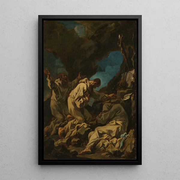 Drei kamaldulische Mönche im ekstatischen Gebet - Alessandro Magnasco — gerahmtes Bild an der Wand