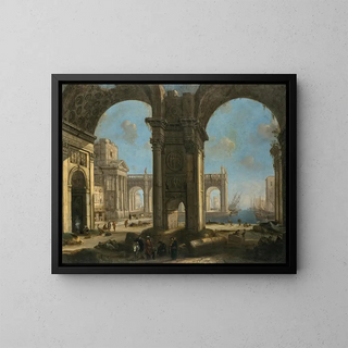 Alessandro Salucci - Architectural capriccio with a harbour.webp