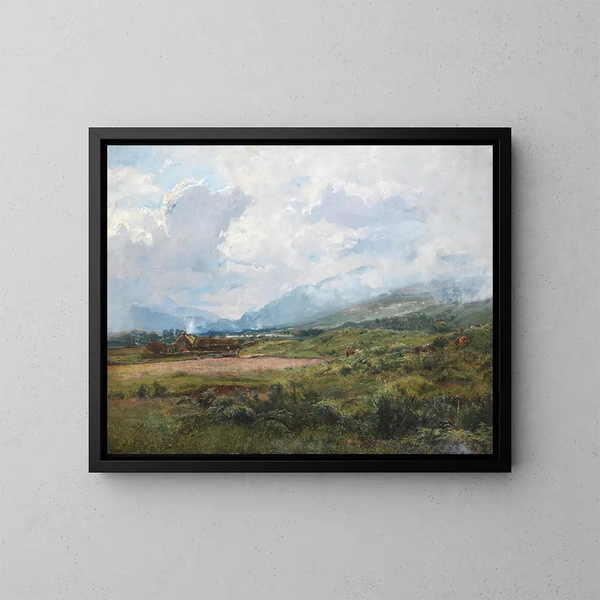 Ein Landschaft der Highlands mit einem Bauernhof - Alexander Fraser der Jüngere — gerahmtes Bild an der Wand