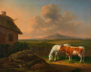 Alexander Johann Dallinger von Dalling - Pferd und Kuh im Wirtschaftshof.webp