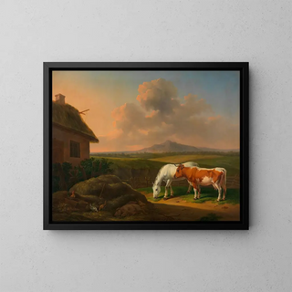 Alexander Johann Dallinger von Dalling - Pferd und Kuh im Wirtschaftshof.webp