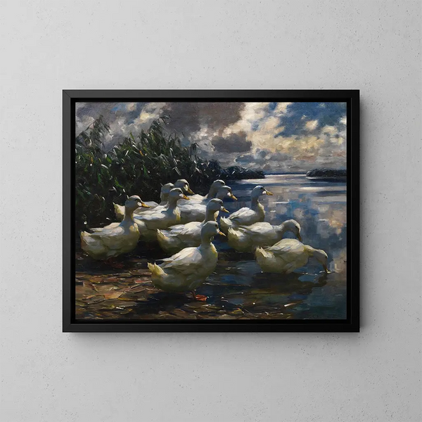 11 Enten in der Morgensonne - Alexander Koester — gerahmtes Bild an der Wand