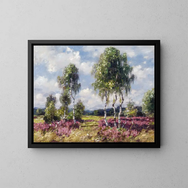 Birken in einer Heidelandschaft bei Viktring in Kärnten - Alexander Koester — gerahmtes Bild an der Wand