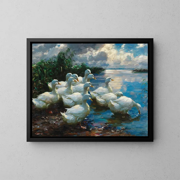 Enten am Seeufer - Alexander Koester — gerahmtes Bild an der Wand