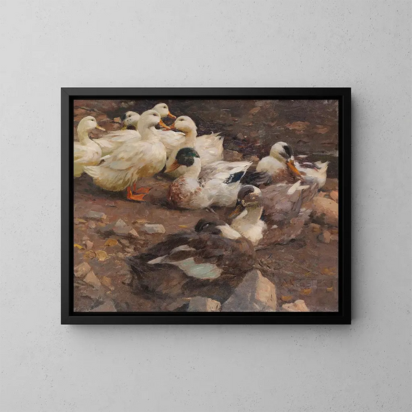 Neues Gemälde Enten am Teichufer - Alexander Koester — gerahmtes Bild an der Wand