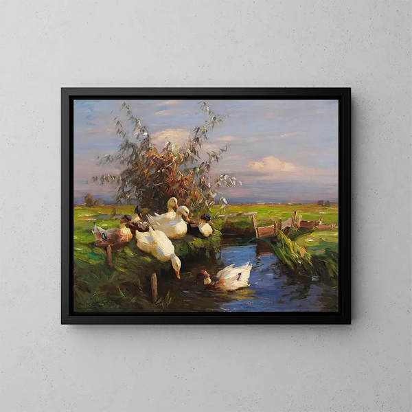 Sept canards au fossé - Alexander Koester — gerahmtes Bild an der Wand
