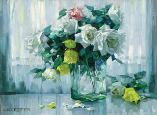 Alexander Koester - Still Life with White and Yellow Roses in a Glass Vase.webp