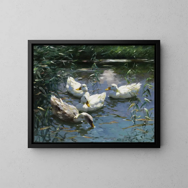 Quatre canards dans l'étang - Alexander Koester — gerahmtes Bild an der Wand