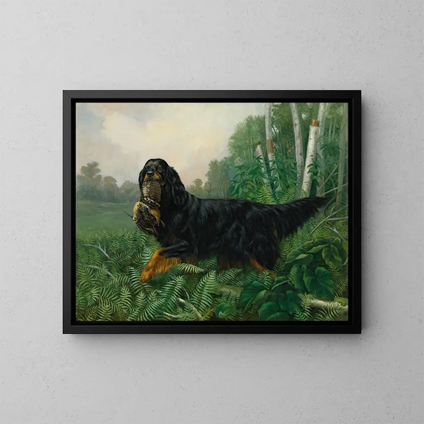 Setter Gordon in einer Landschaft - Alexander Pope Jr — gerahmtes Bild an der Wand