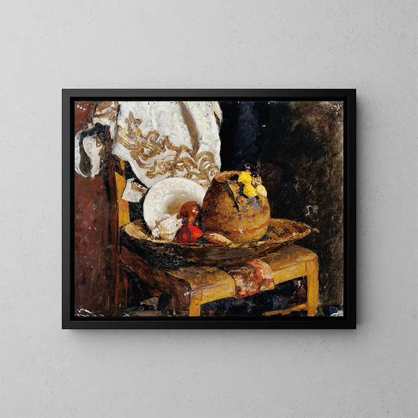 Naturstillleben mit Krug und Früchten - Alexander Rothaug — gerahmtes Bild an der Wand