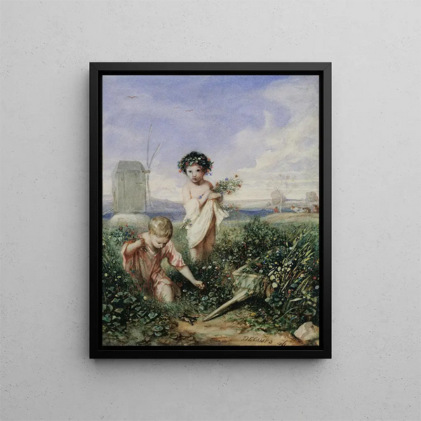 Kinder beim Blumenpflücken - Alexandre-Gabriel Decamps — gerahmtes Bild an der Wand