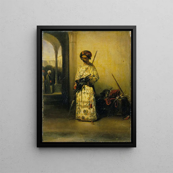 Soldat der Wache eines Wesirs - Alexandre-Gabriel Decamps — gerahmtes Bild an der Wand