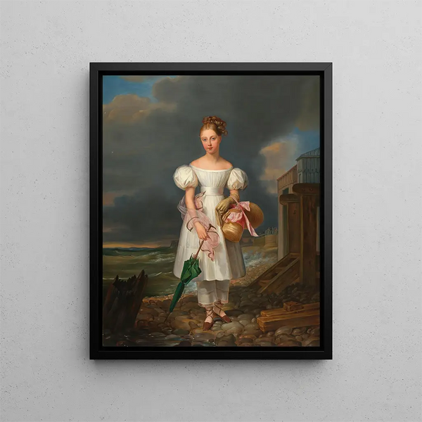 Portrait einer jungen Mädchen am Strand - Alexandre-Jean Dubois-Drahonet — gerahmtes Bild an der Wand