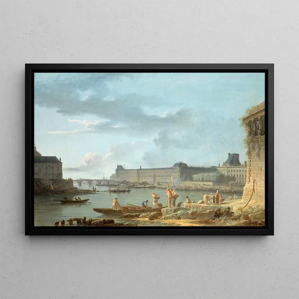 Le Pont Royal et le Louvre vus du terre-plein du Pont-Neuf - Alexandre-Jean Noël — gerahmtes Bild an der Wand