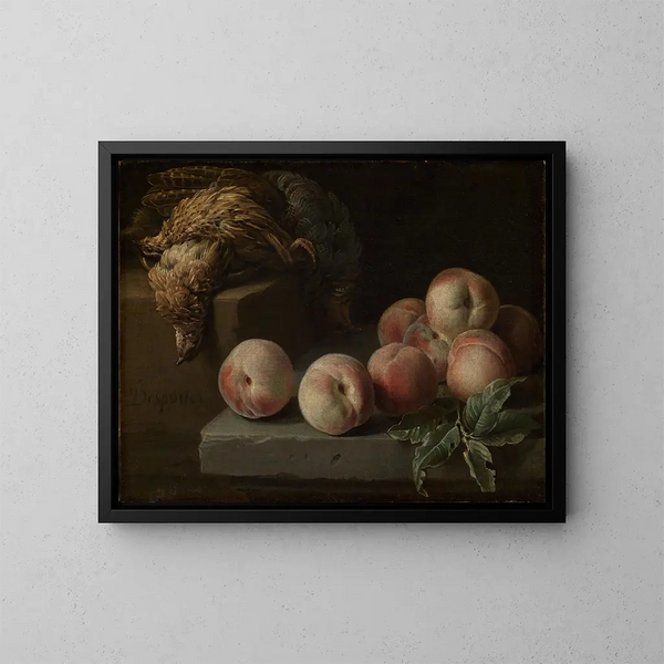 Stillleben mit Pfirsichen und einer Perlhuhn - Alexandre François Desportes — gerahmtes Bild an der Wand