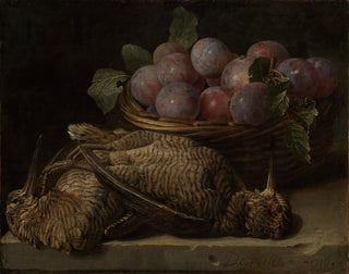 Alexandre Franois Desportes - Still life with plums and two snipes on a stone table.webp
