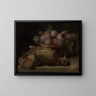 Alexandre Franois Desportes - Still life with plums and two snipes on a stone table.webp