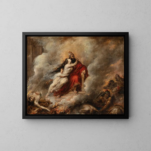 Die Tod von Sardanapalus - Alexandre Marie Colin — gerahmtes Bild an der Wand
