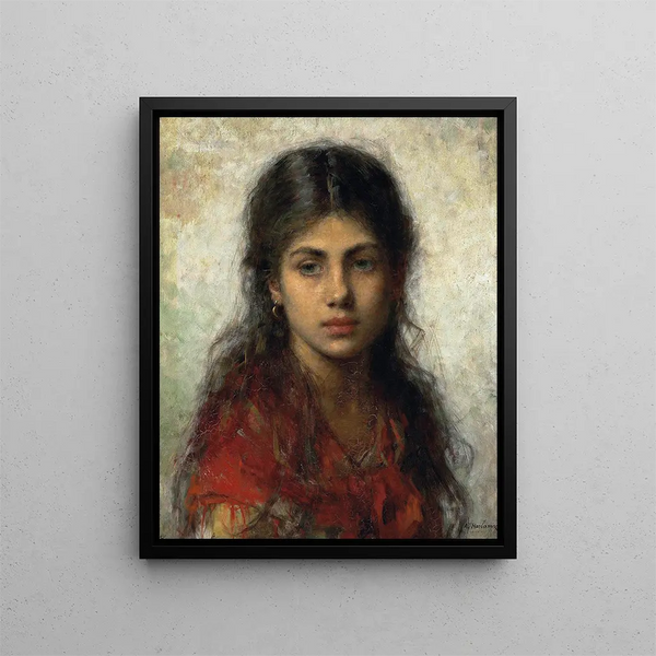 Mädchen mit rotem Schal - Alexei Harlamoff — gerahmtes Bild an der Wand